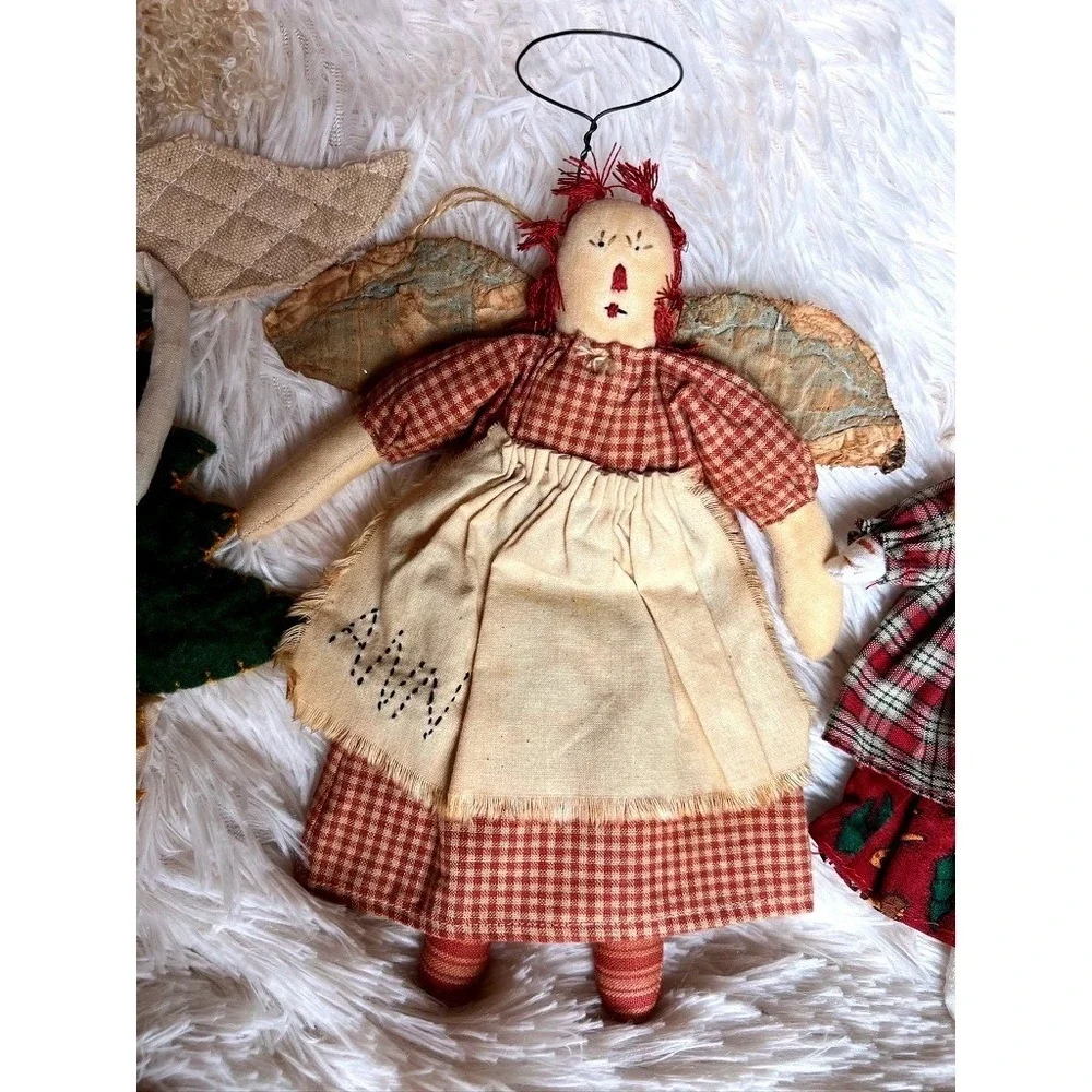 3 Rustic Primitive Christmas Tree Ornaments Angels Bunny Whimsical Folk Art